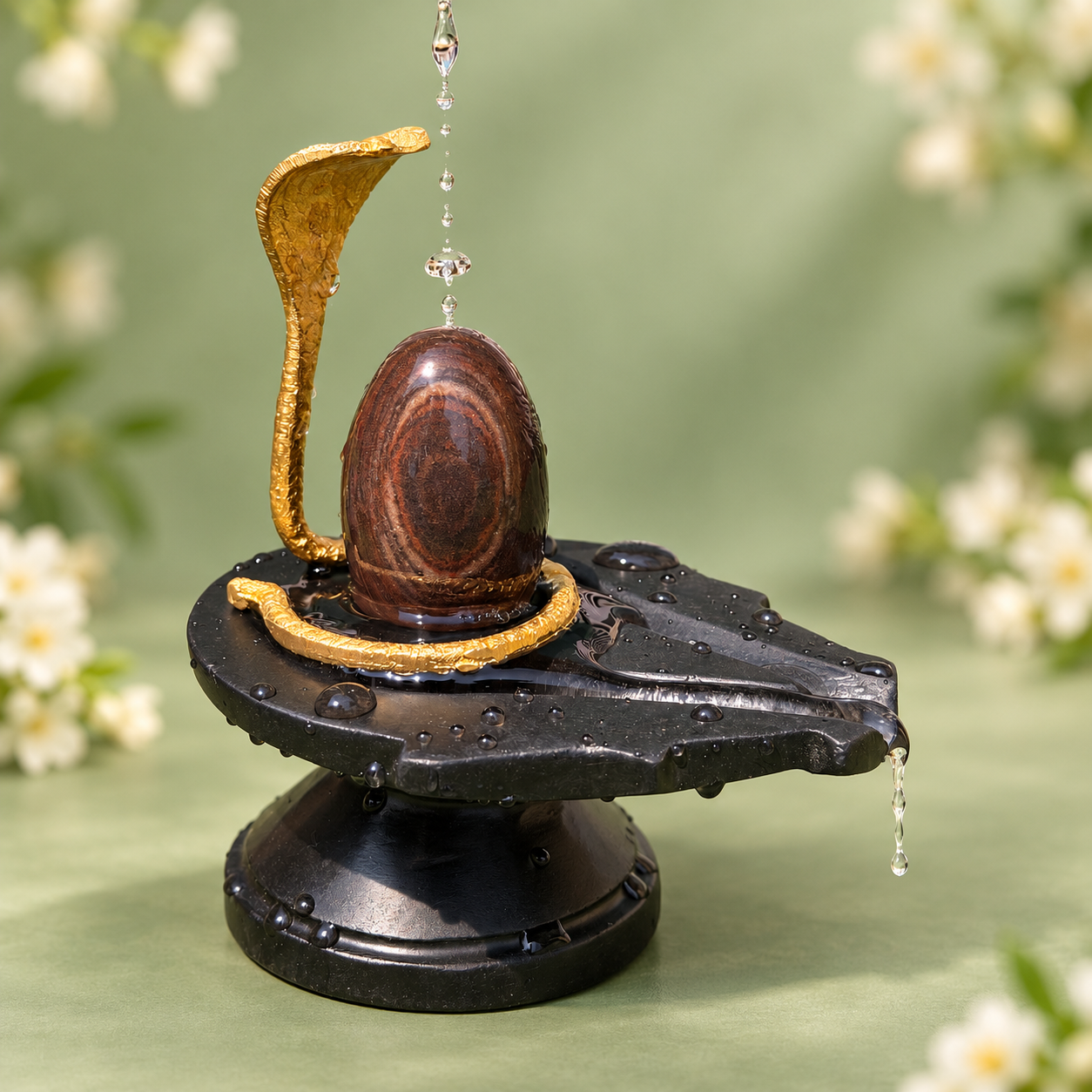 Janeudhari Shivling, 2″ height · 4″ Jaladhari · brass Naag