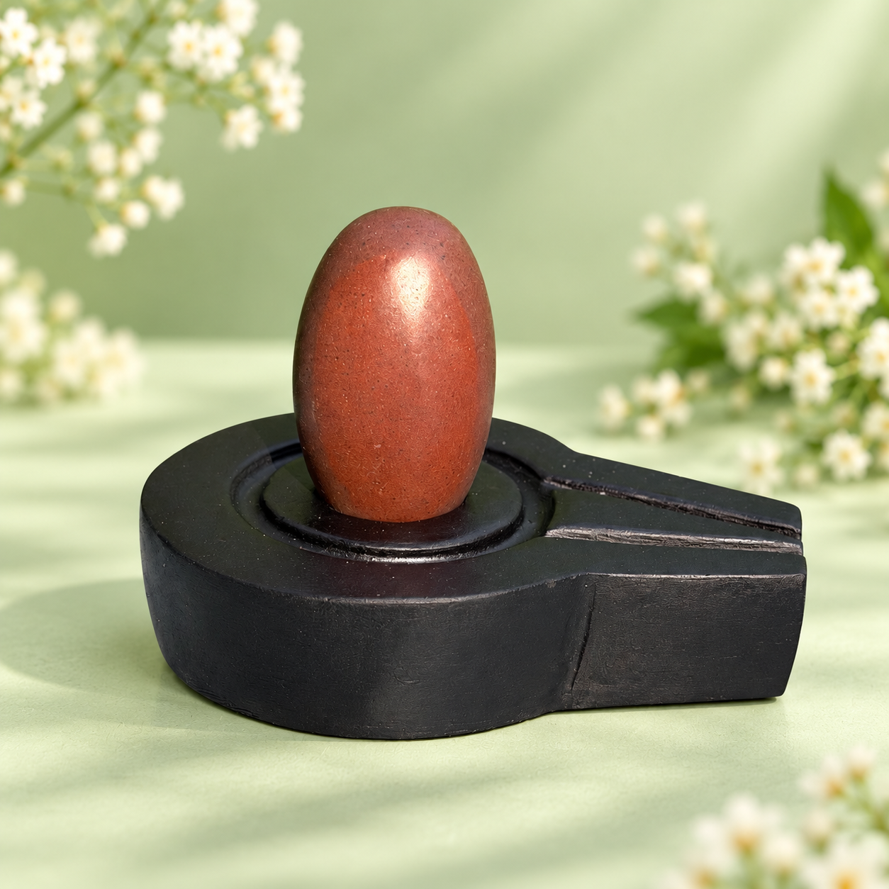 Narmadeshwar Shivling, 1.5″ height · 3″ Jaladhari