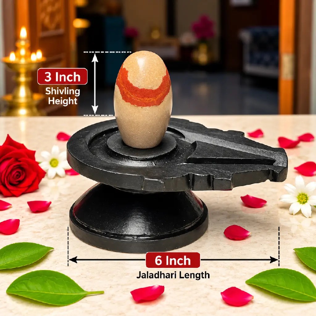 3 Inch Natural Akrati Narmadeshwar Shivling with 6 Inch Black Damru Jaladhari — Product photo 2