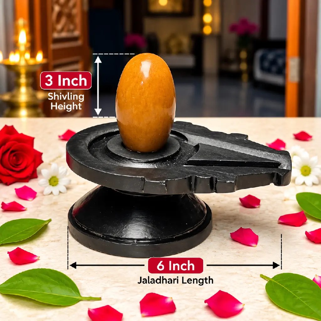 3 Inch Natural Golden Yellow Narmadeshwar Shivling with 6 Inch Black Damru Jaladhari — Product photo 2