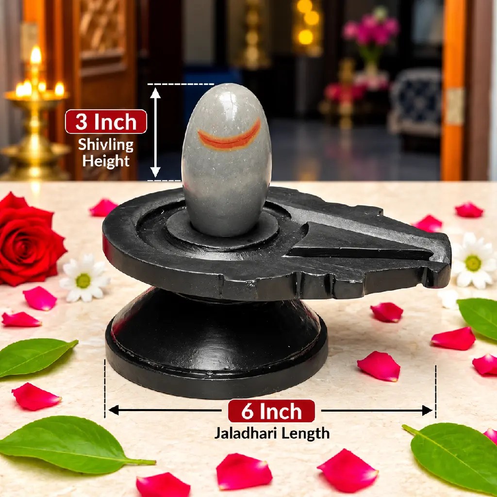 3 Inch Natural Tilakdhari Narmadeshwar Shivling with 6 Inch Black Damru Jaladhari — Product photo 2