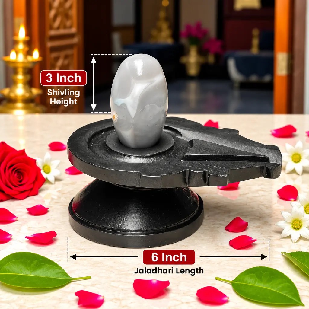 3 Inch Narmadeshwar Shivling with 6 Inch Black Damru Jaladhari — Product photo 2