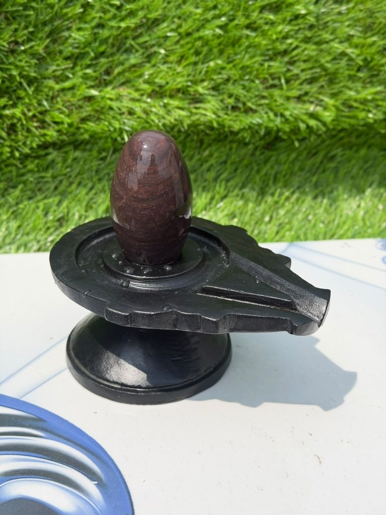 3 Inch Natural Narmadeshwar Shivling with 6 Inch Black Damru Jaladhari, 3″ height · 6″ Damru Jaladhari