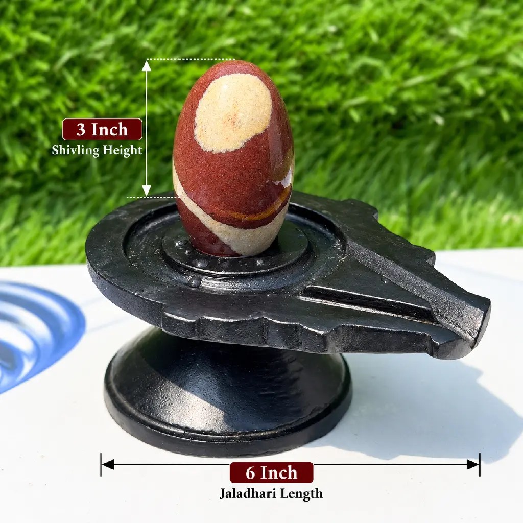 3 Inch Natural Tilakdhari Narmadeshwar Shivling with 6 Inch Black Damru Jaladhari — Product photo 2