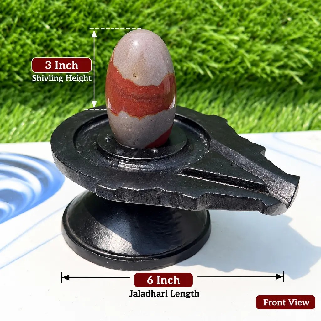 3 Inch Natural Narmadeshwar Shivling with 6 Inch Black Damru Jaladhari — Product photo 2