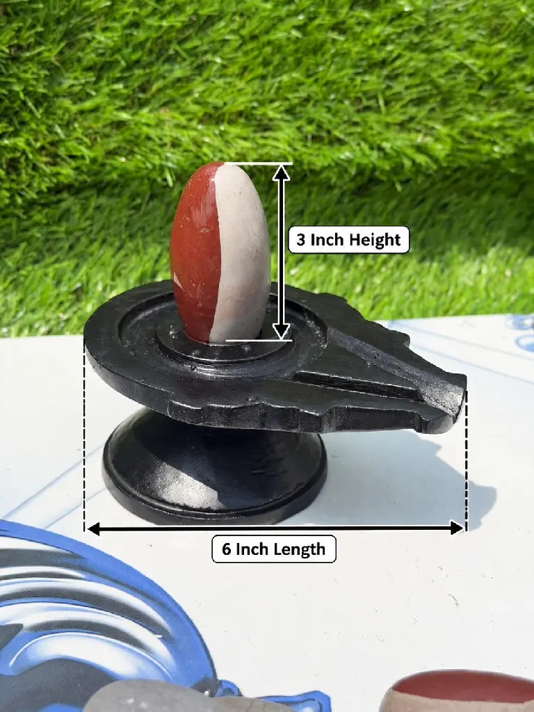 3 Inch Ardhnareshwar Narmadeshwar Shivling with 6 Inch Black Damru Jaladhari – Red & White Dual-Tone — Product photo 2