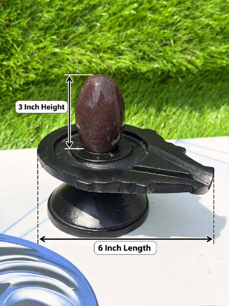 3 Inch Dark Brown Narmadeshwar Shivling with 6 Inch Black Damru Jaladhari — Product photo 2