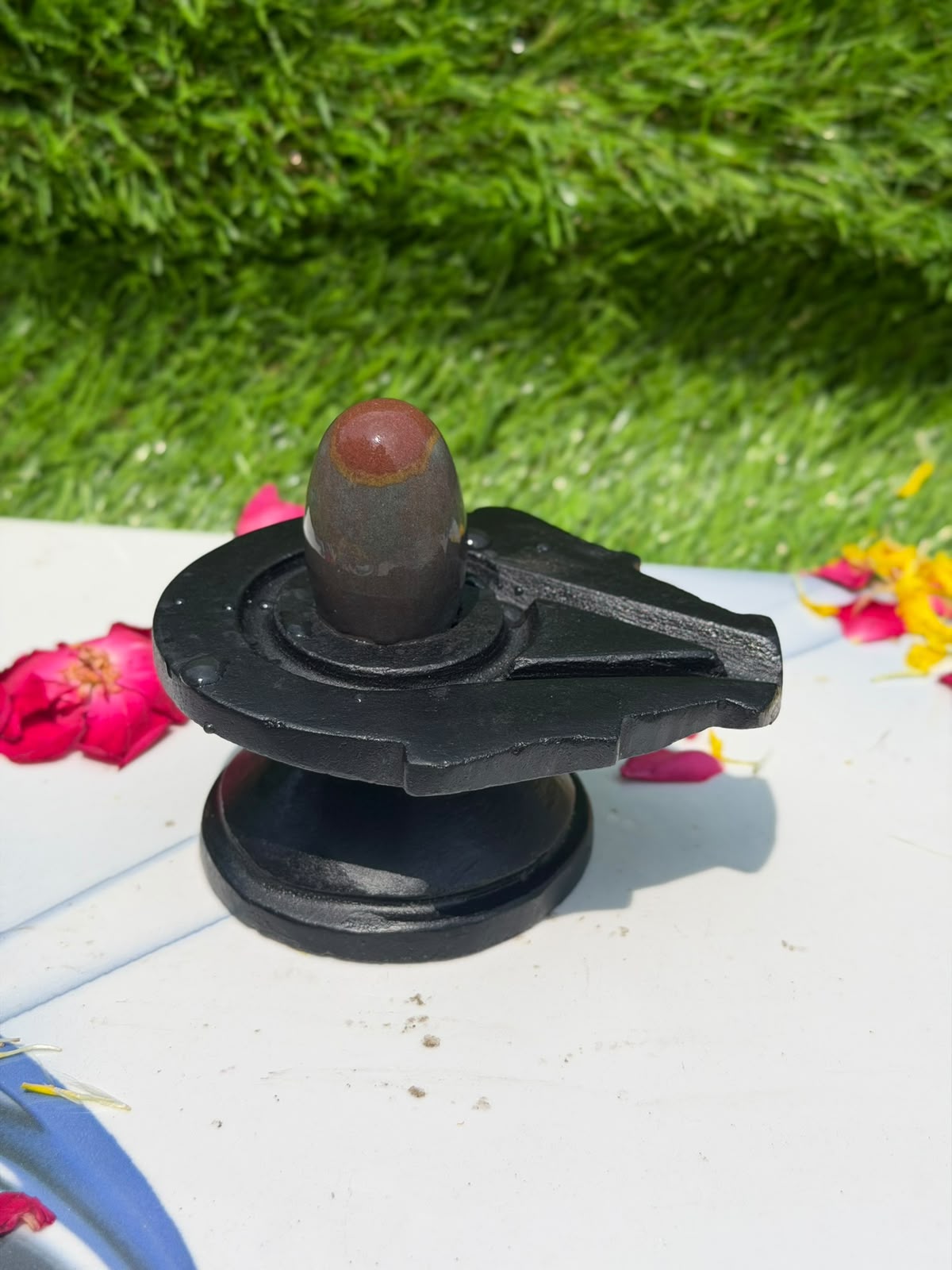 2-inch Narmadeshwar Shivling · Red Crown — Original product photo