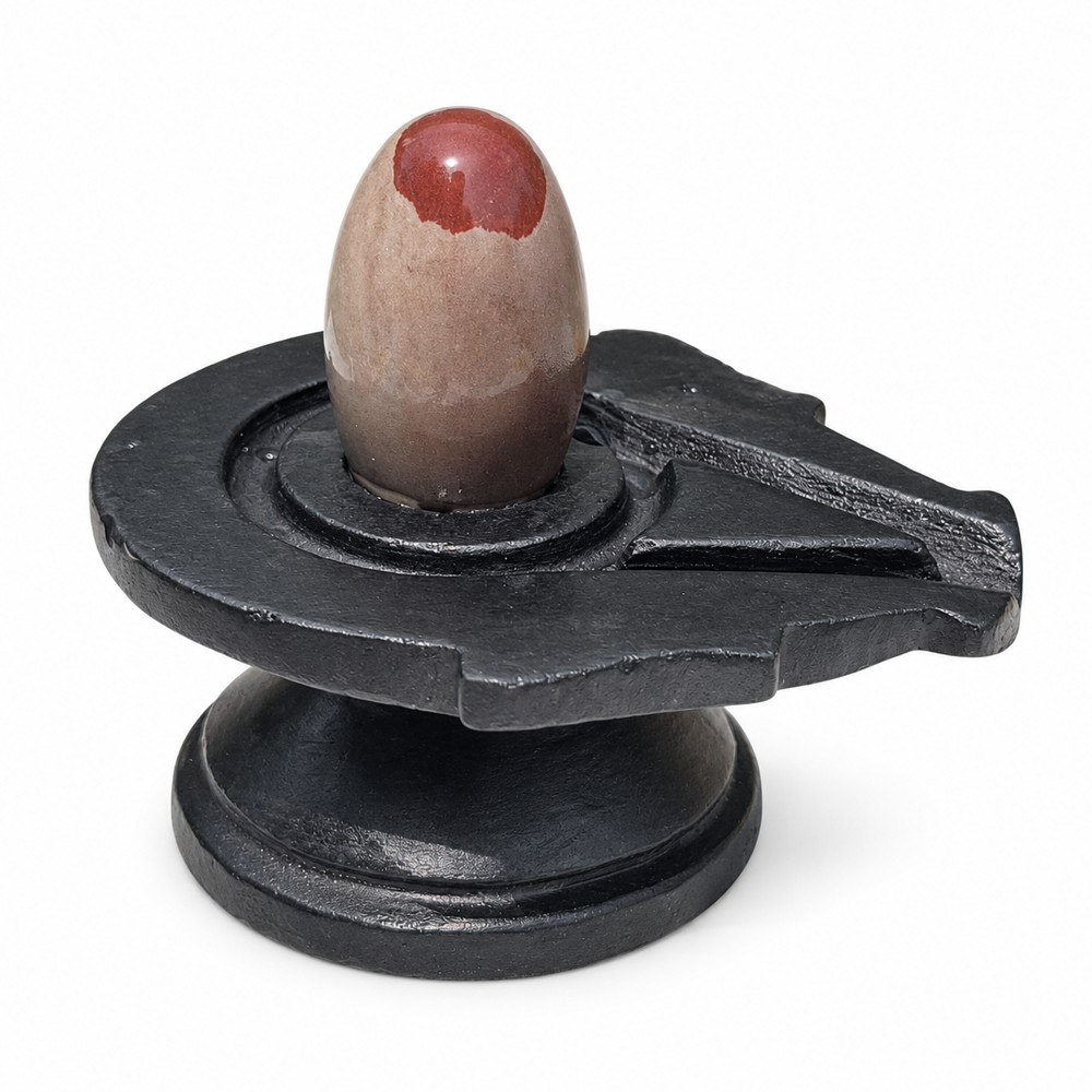 2-inch Narmadeshwar Shivling · Rust Crown on Taupe — White background edit