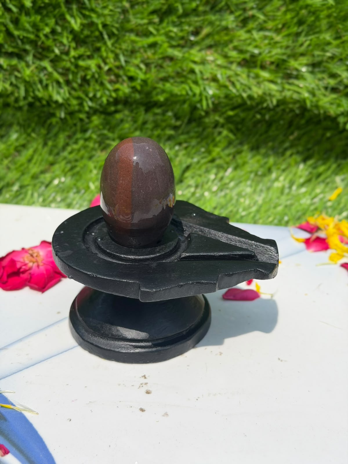 2-inch Narmadeshwar Shivling · Vertical Rust Stripe — Original product photo