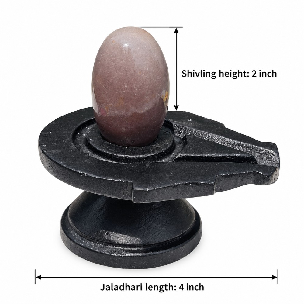 2-inch Narmadeshwar Shivling · Soft Rose Grey — 2-inch height and 4-inch Jaladhari length