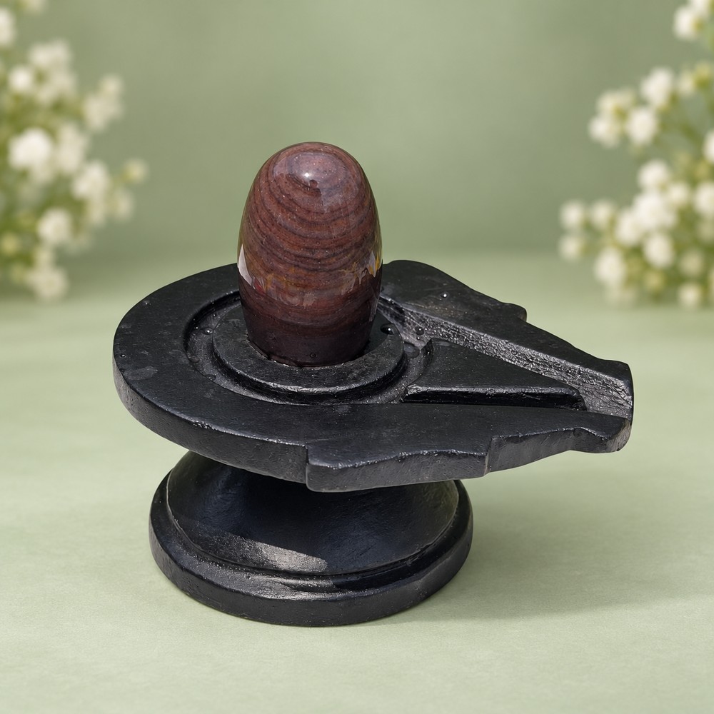 2-inch Narmadeshwar Shivling · Layered Crown Rings, 2″ height · 4″ Jaladhari