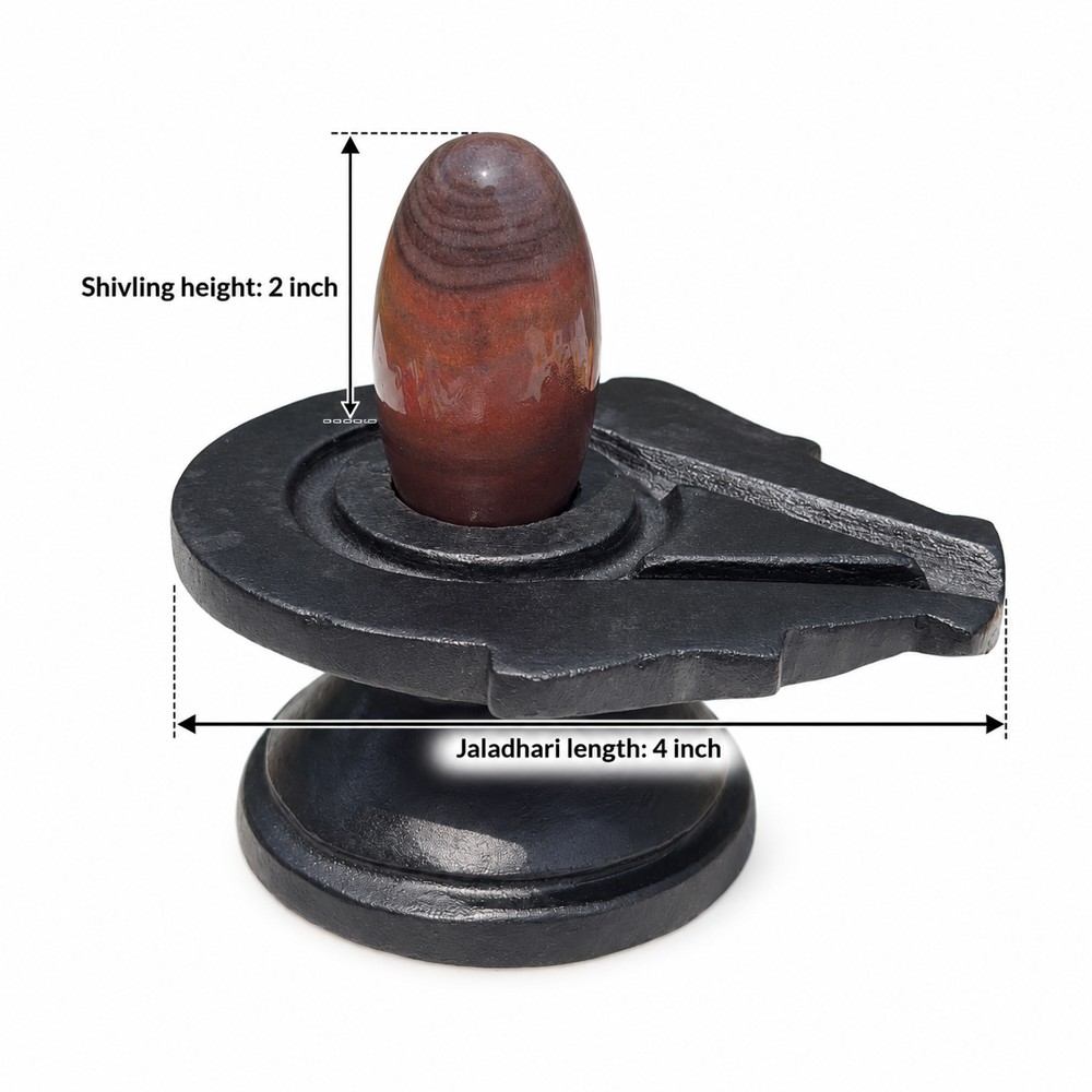2-inch Narmadeshwar Shivling · Banded Crown and Rust Body — 2-inch height and 4-inch Jaladhari length