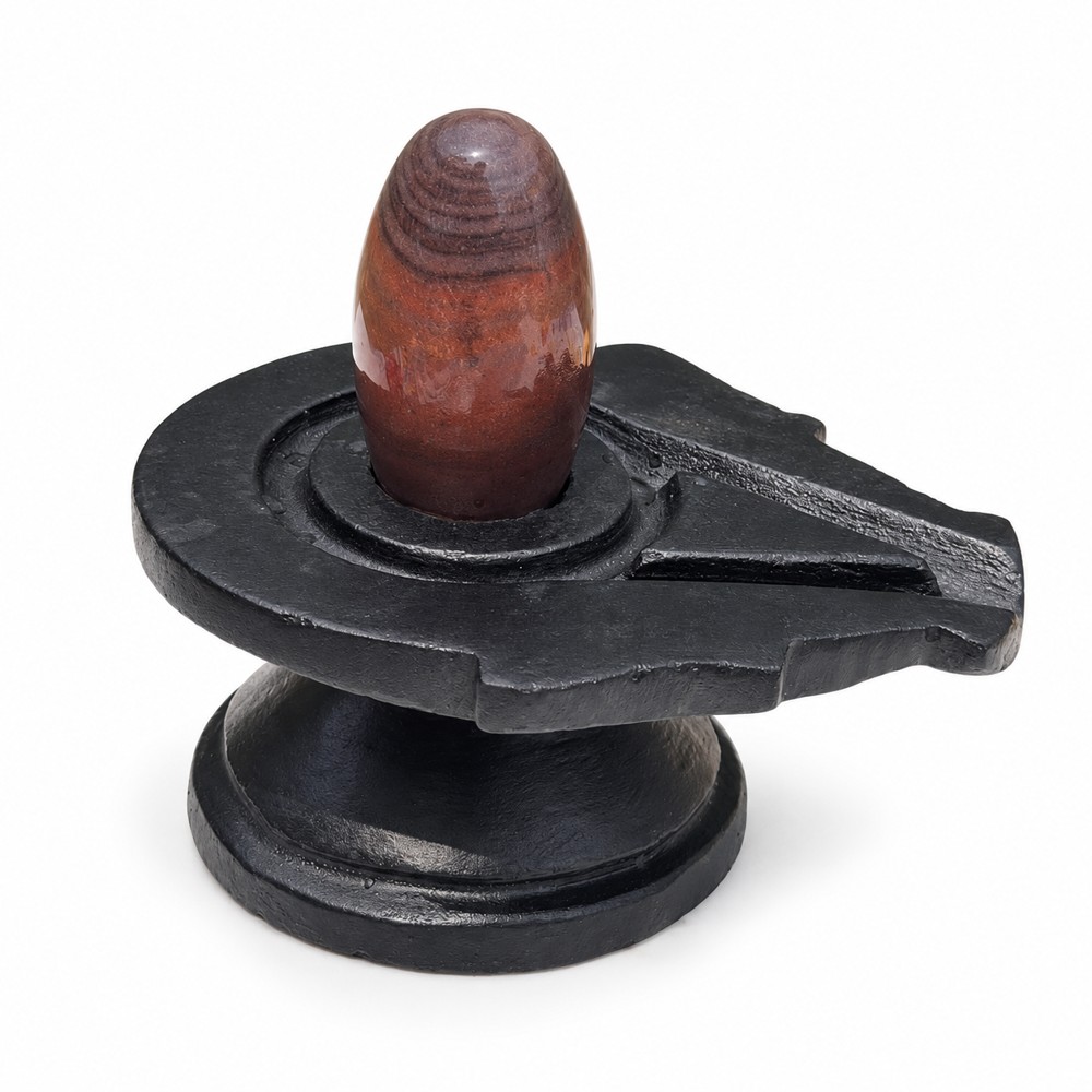 2-inch Narmadeshwar Shivling · Banded Crown and Rust Body — White background edit