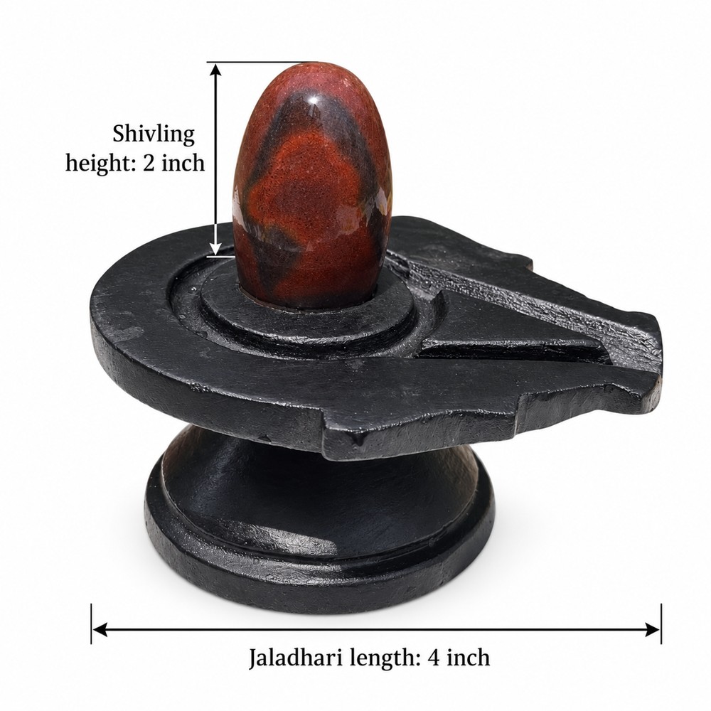 2-inch Narmadeshwar Shivling · Rust Teardrop Pattern — 2-inch height and 4-inch Jaladhari length